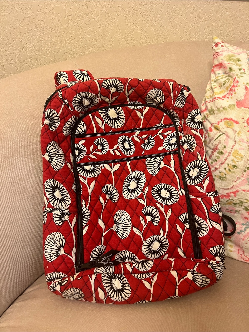 Vera Bradley Red Quilted Floral Backpack